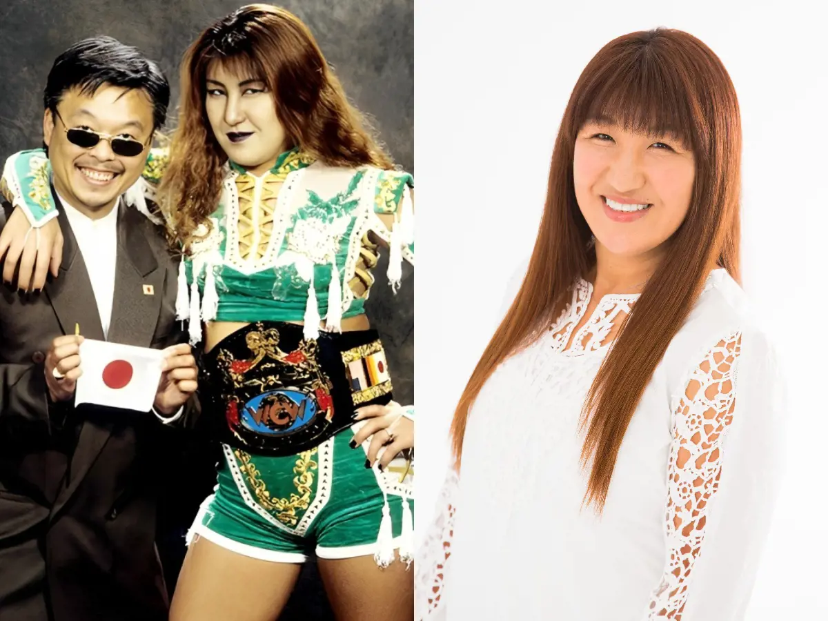 (Left) Sonny Onoo with WCW Women’s Champion Akira Hokuto