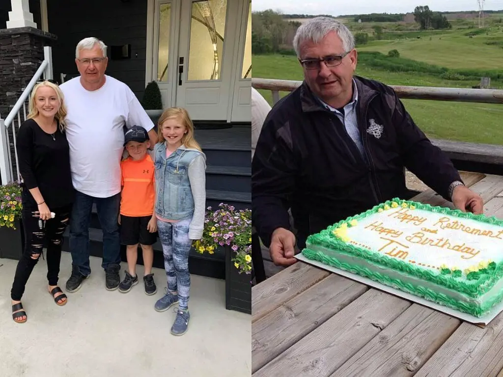 (Right) Tim celebrating his birthday as well as retirement in June 2014