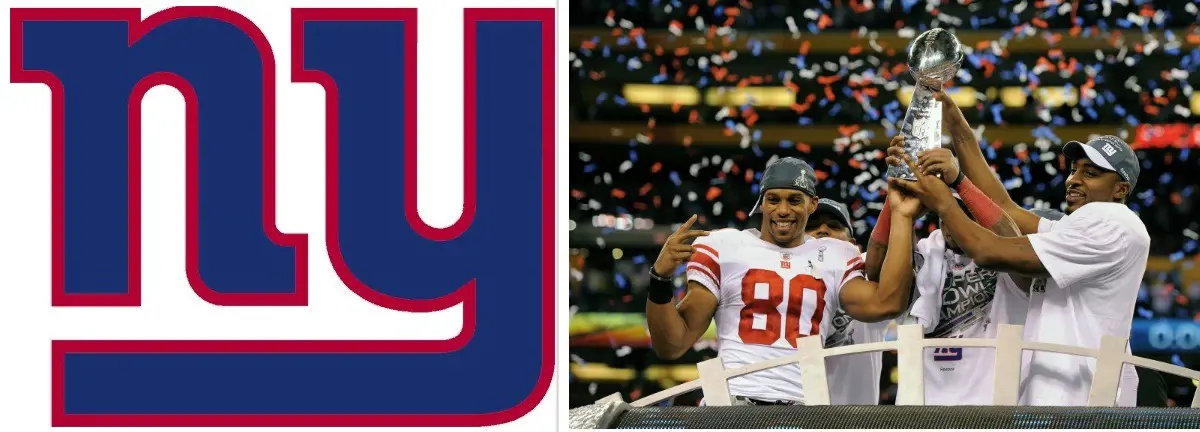 Victor Cruz and Hakeem Nicks celebrating with the Super Bowl XLVI trophy right after their win in 2012.