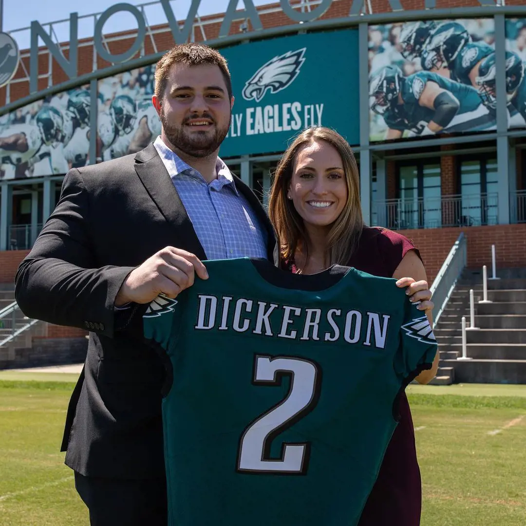 Dickerson with his partner Brookie after being drafted by the Eagles.