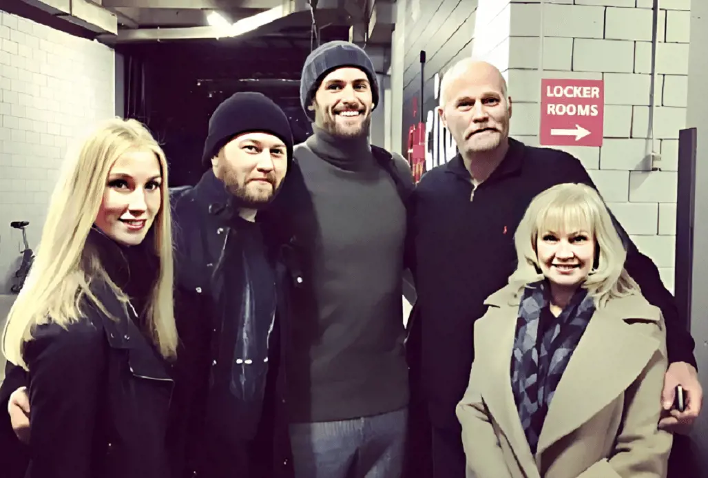 From right: Karen, Stan, Collin and Emily visits Kevin (mid) after the game in Portland, Oregon, December 2015