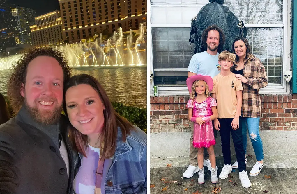 Kyle and Breanna (right photo) with Caleb and Aubrey during the 2022 Halloween. 