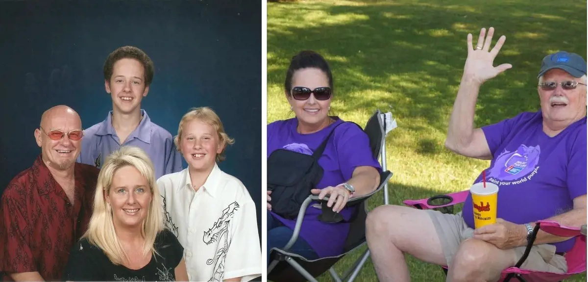 The Troups (left photo) in an old memory picture. Sherri with Guppy (right photo) few years before her passing away.