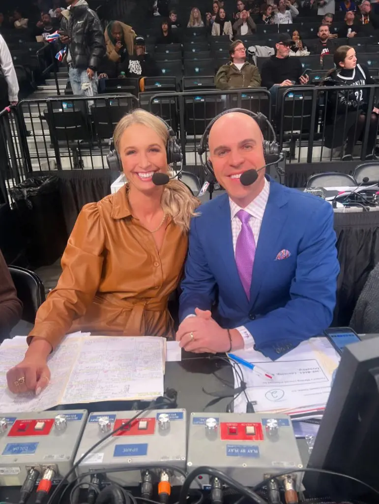 Sarah alongside Ryan during the broadcast of the Nets vs Suns game.