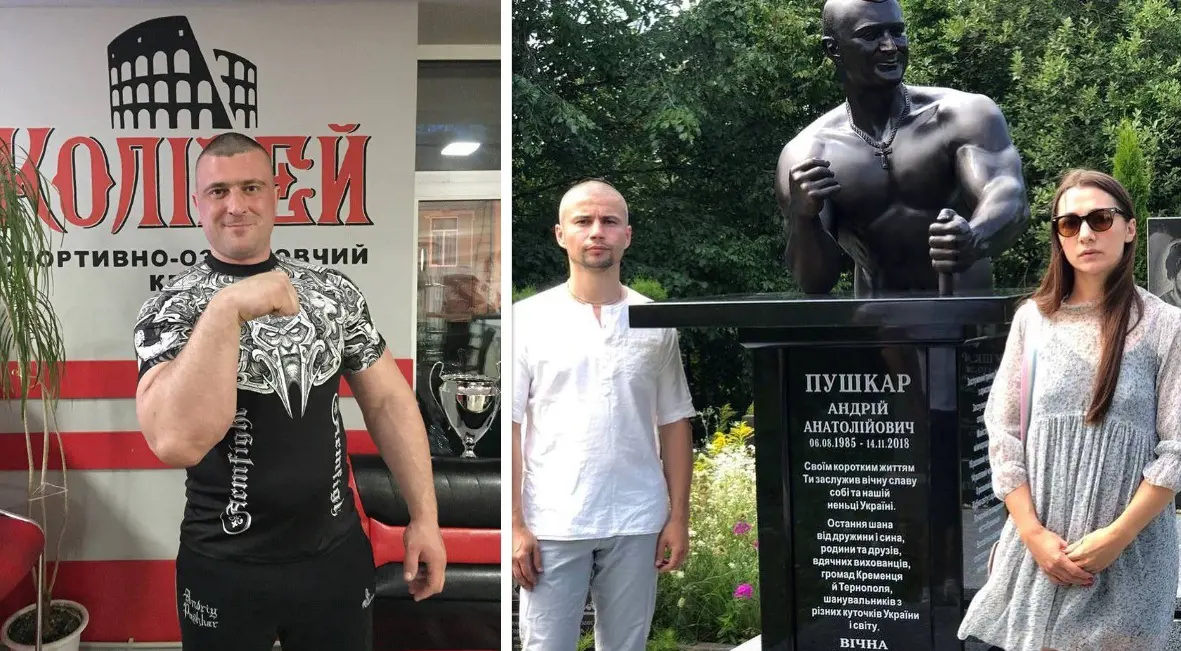 The memorial statue of Pushkar at Krzemieniec cemetery unveiled by his wife, Svitlana, in August 2022.