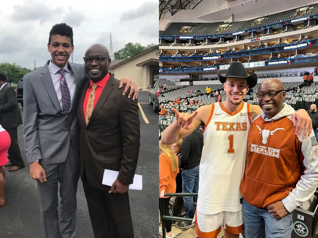 Rodney rooting for Dylan during a basketball match donning Texas No.1 jersey in December 2022