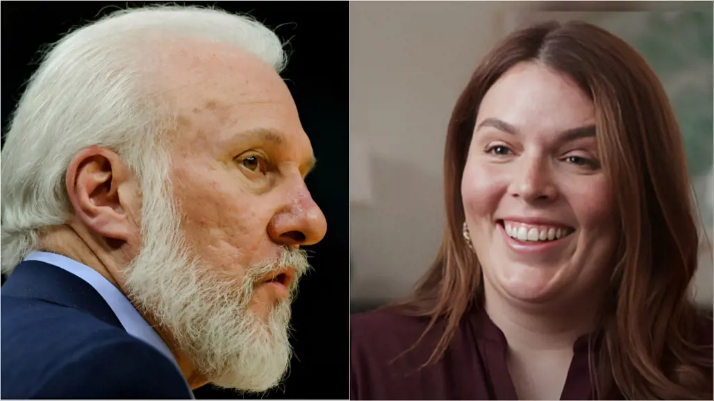 Photo of legendary Spurs Coach and his offspring Jill Popovich (right)